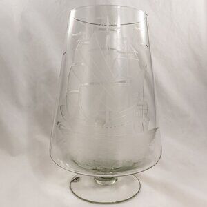 Elegant Hand-Made West Virginia Glass Nautical Etched Vase – Vintage Masterpiece